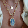 14K Emperatriz Milagrosa Medal Blue Agate with Pearls