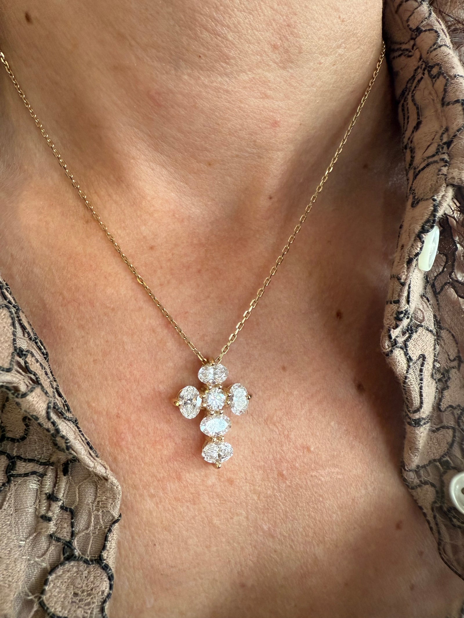 Oval Diamond Cross Necklace