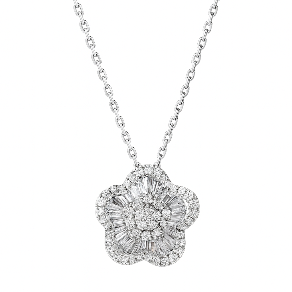 Baguette Flower Diamond Necklace