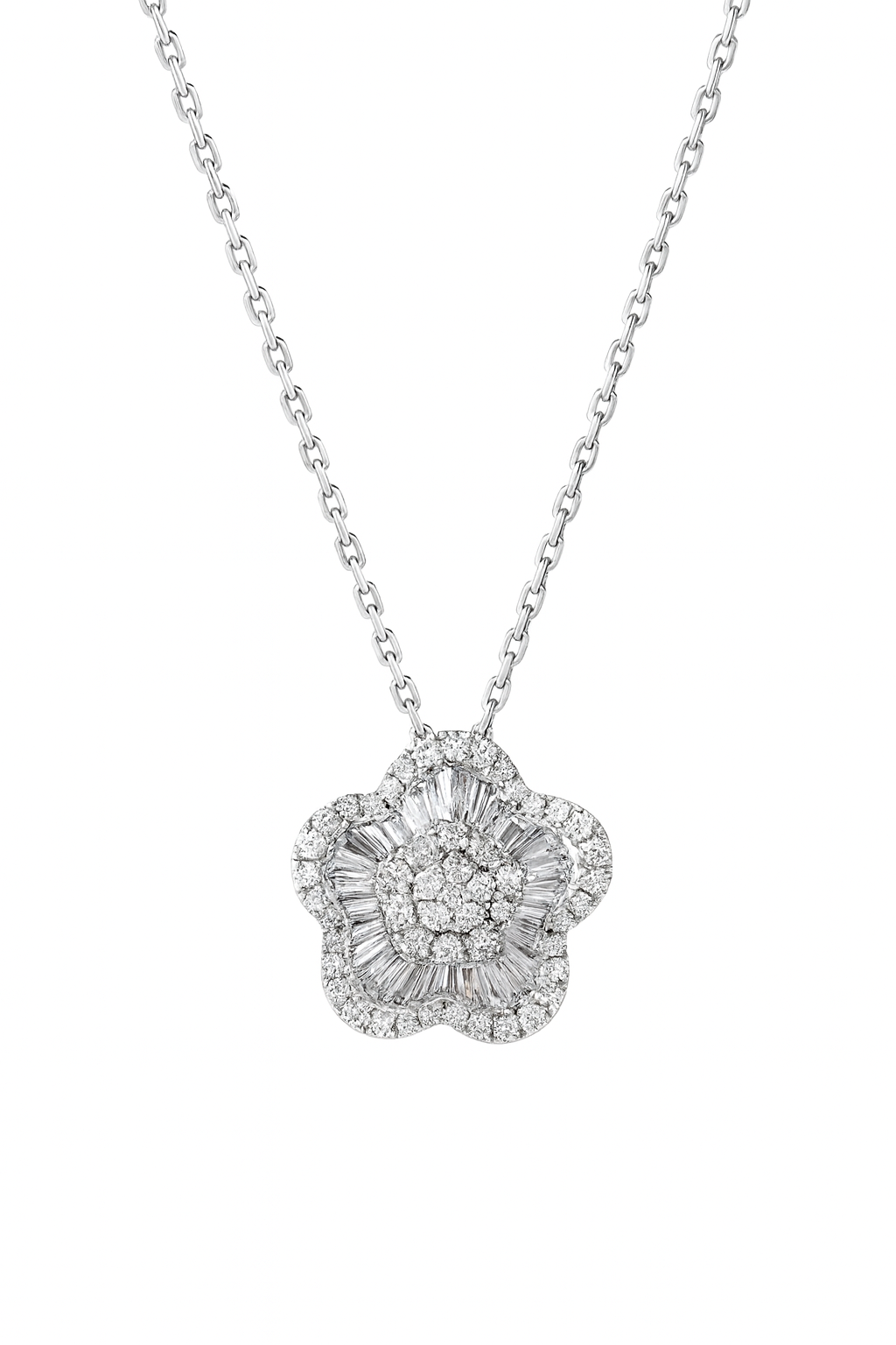 Baguette Flower Diamond Necklace