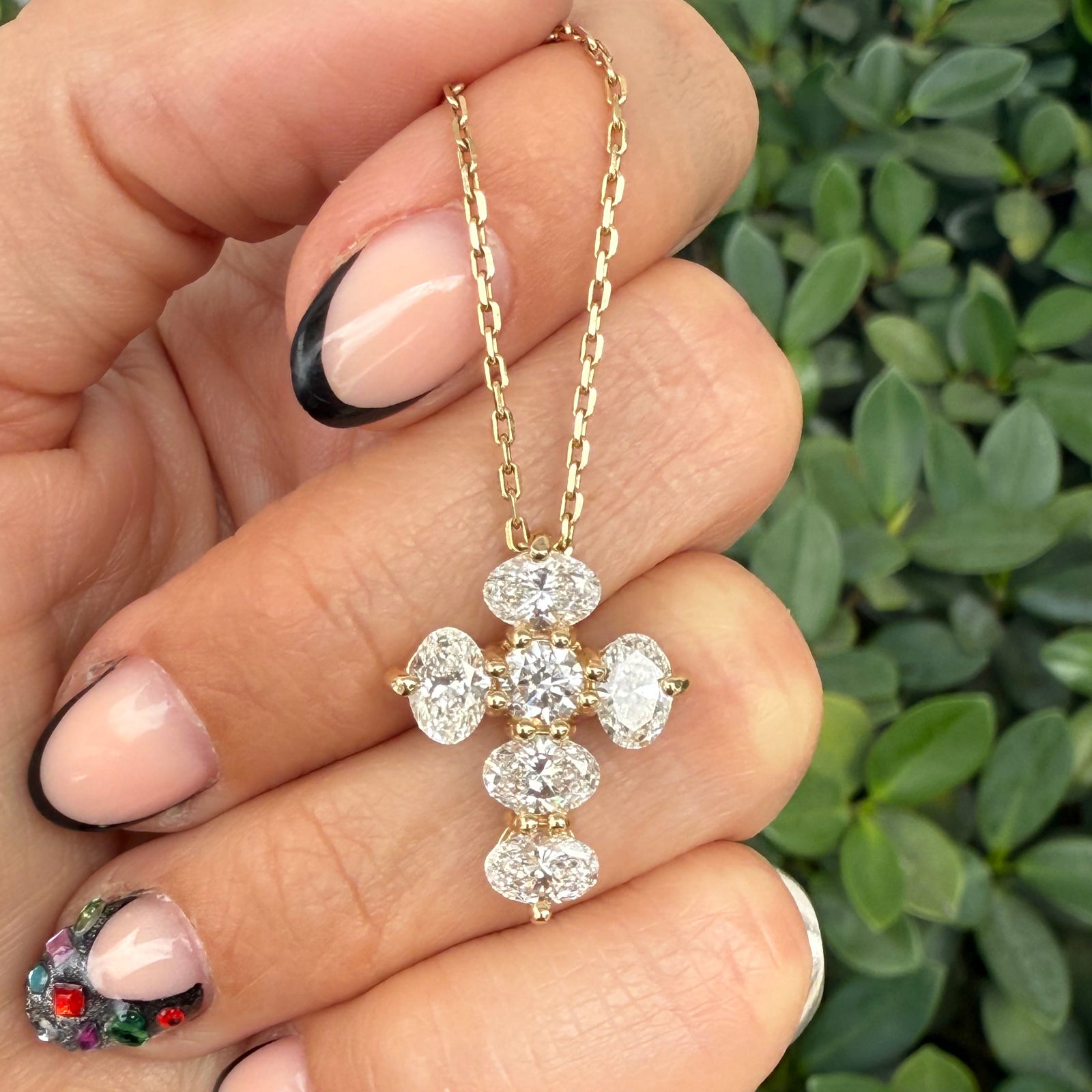 Oval Diamond Cross Necklace