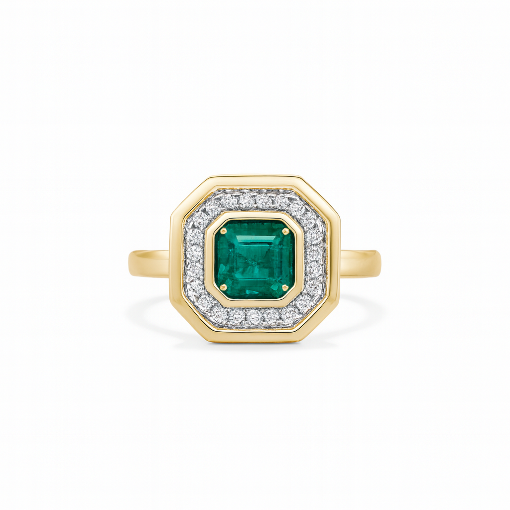 Square Emerald and Diamond Ring