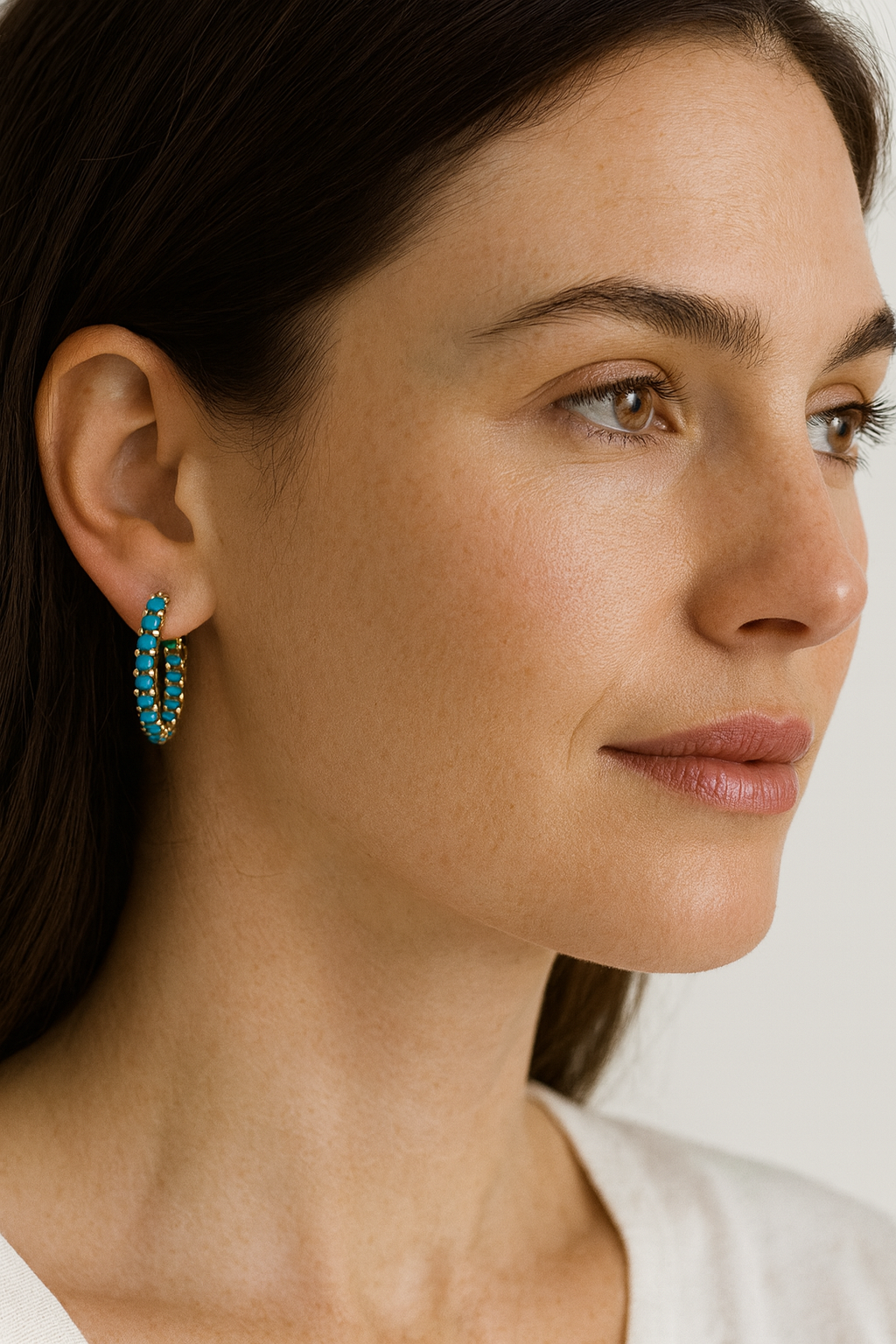 Turquoise Hoop Earrings in Yellow Gold 14k