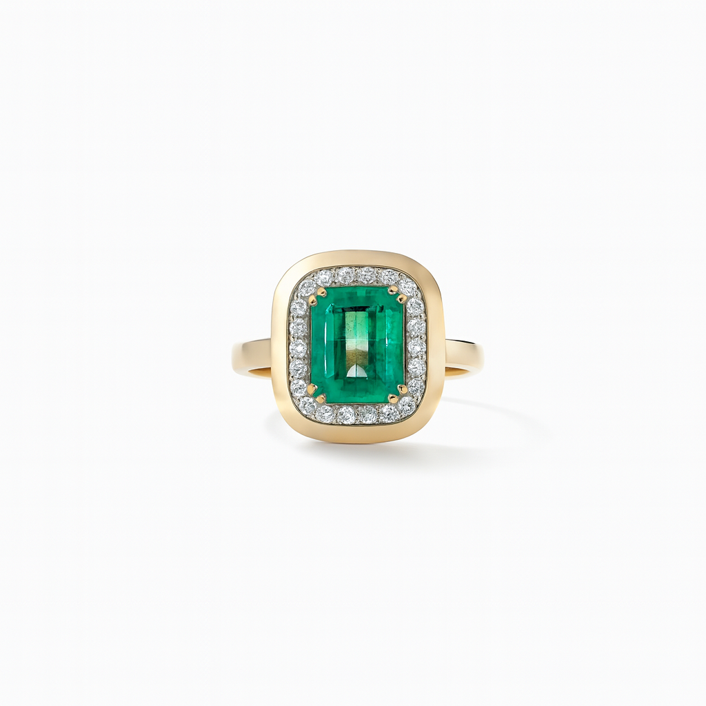 Emerald Cut Emerald and Diamond Ring