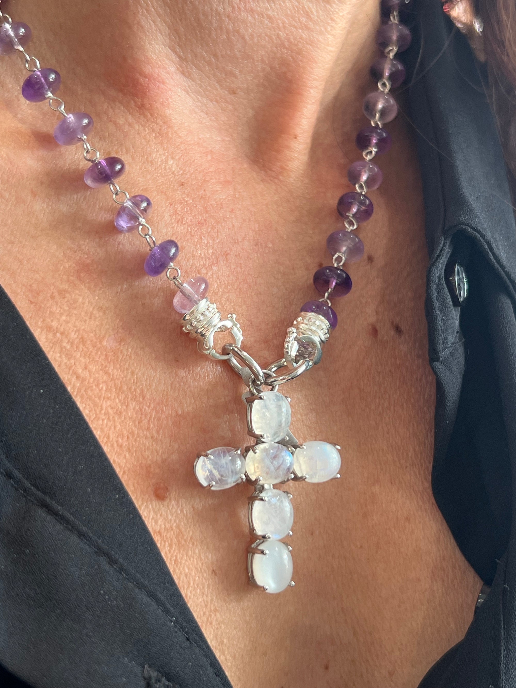 Moonstone Cross on Silver