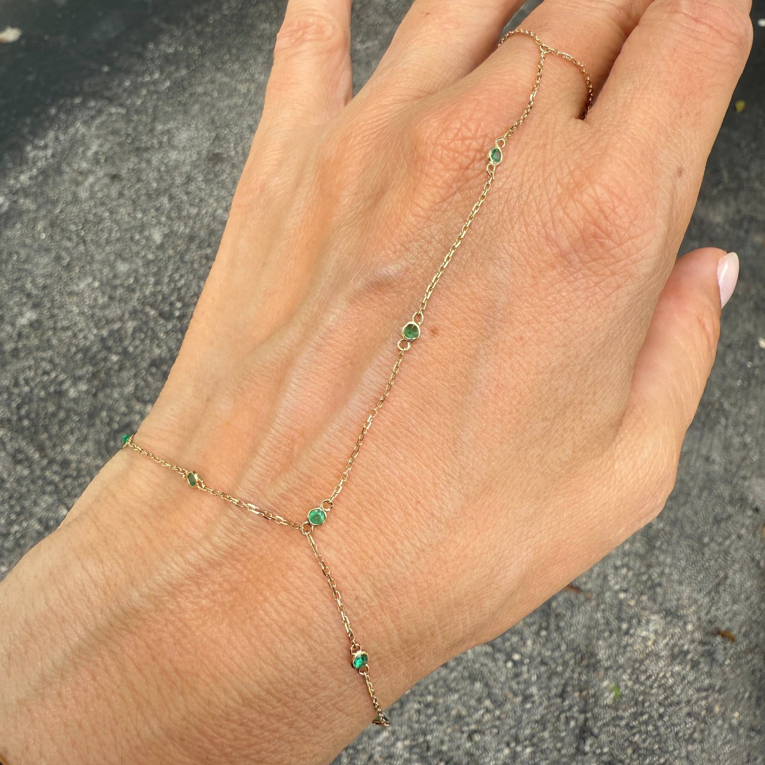 14K Gold & Emerald Hand Chain