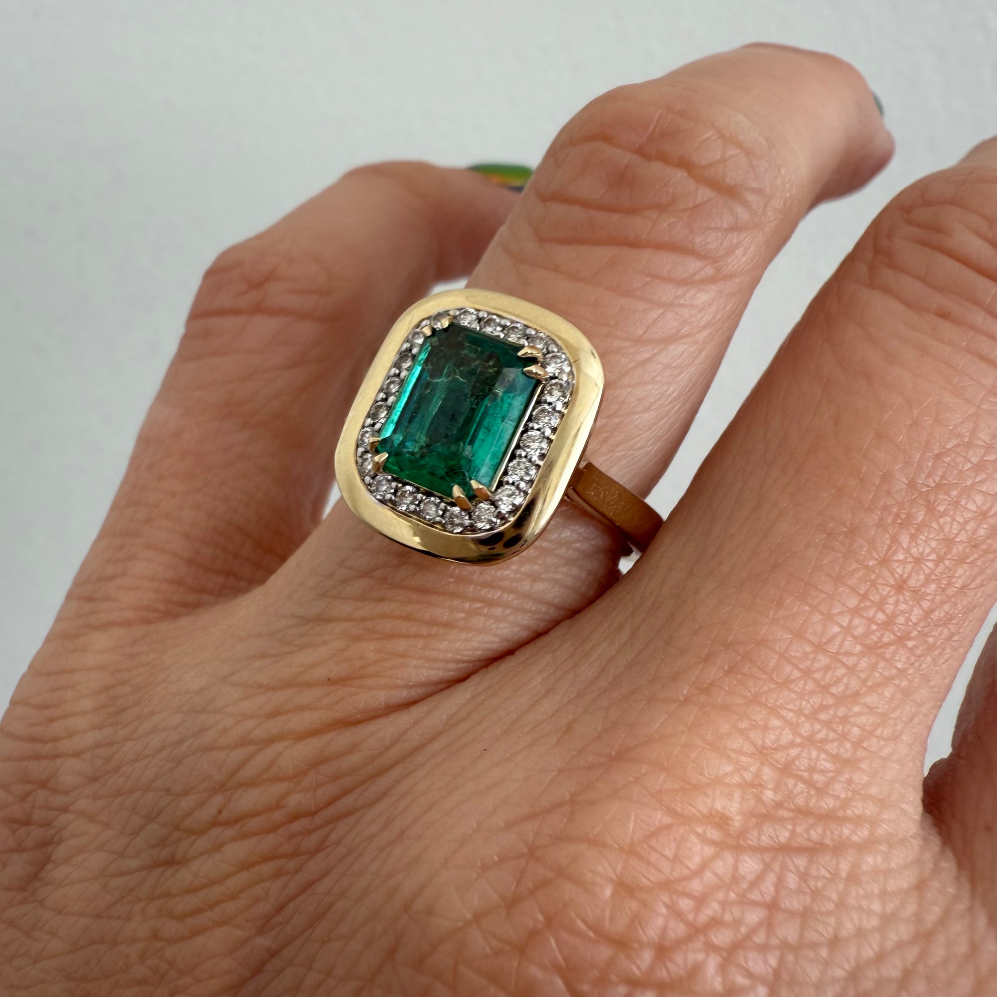 Emerald Cut Emerald and Diamond Ring