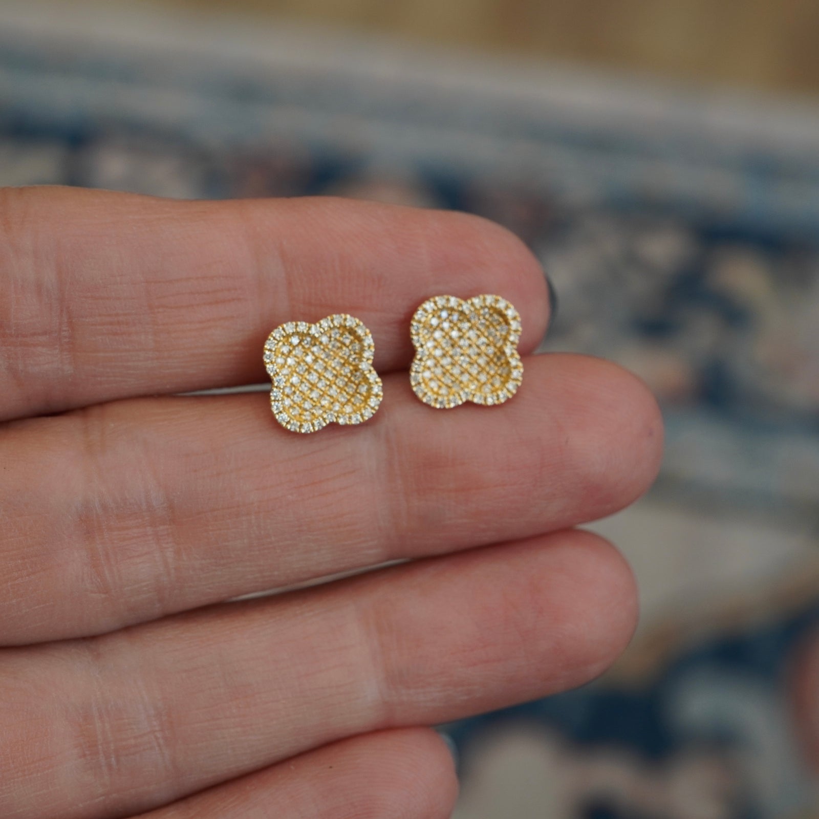 Yellow Gold and Diamond Clover Earrings