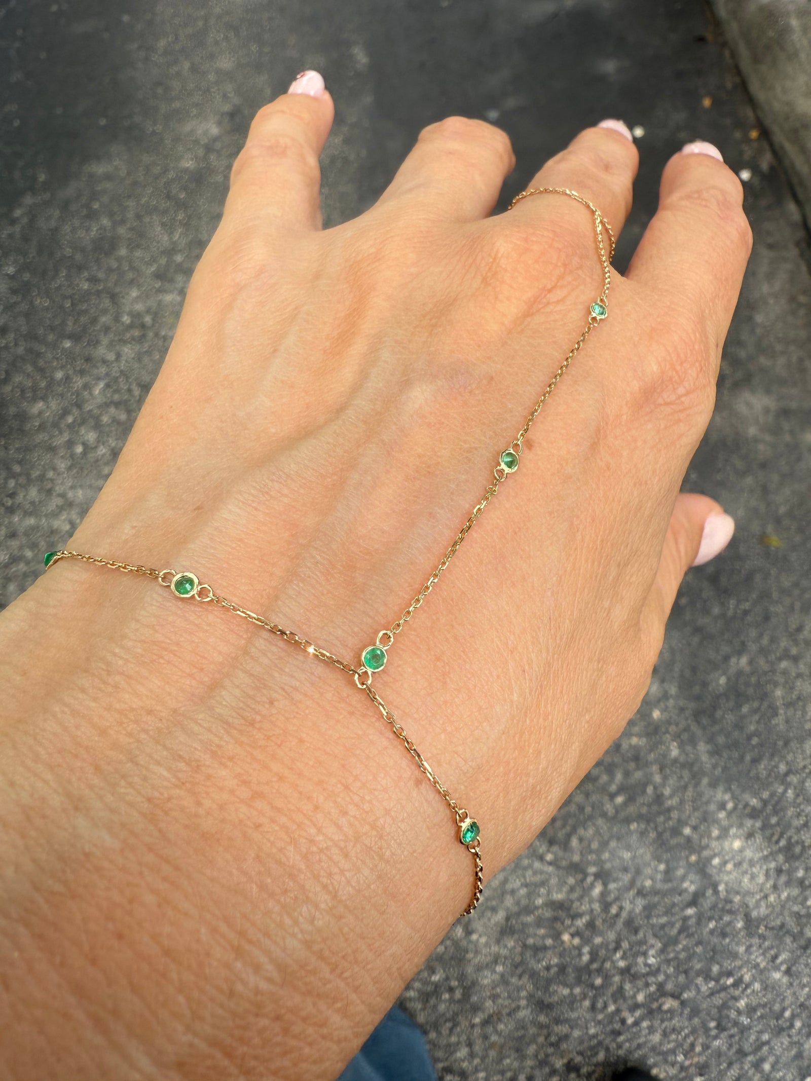 14K Gold & Emerald Hand Chain