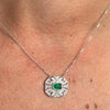 White Gold Emerald and Diamond Pendant Necklace