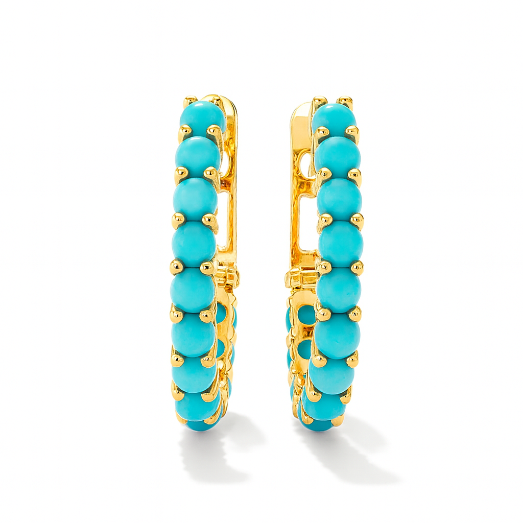 Turquoise Hoop Earrings in Yellow Gold 14k