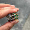 Yellow Gold Emerald or Sapphire and Diamond Hoop Huggies