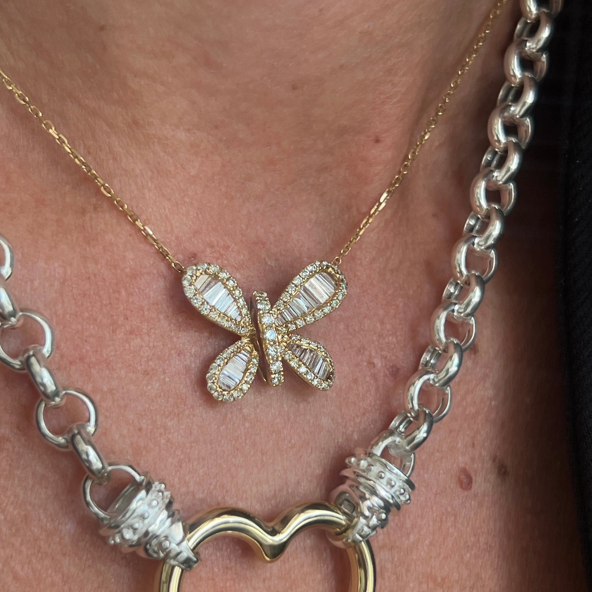 Yellow Gold Butterfly Pendant Necklace