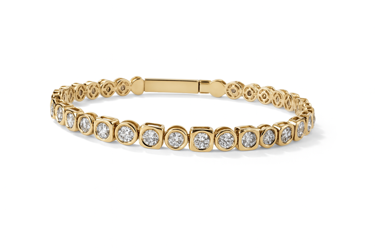 Gold bracelet with diamond accents on a white background