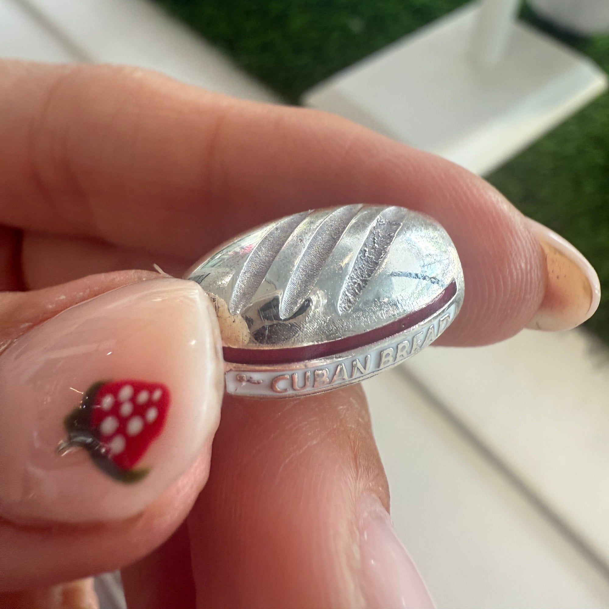 Silver bracelet charm of &#39;Cuban Bread&#39;