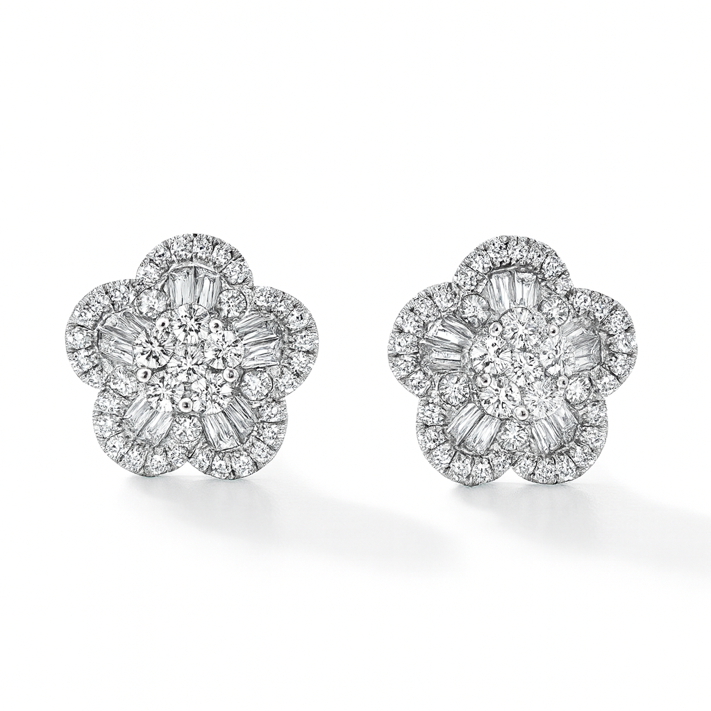 Baguette Flower Diamond Earring