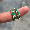 Yellow Gold Emerald or Sapphire and Diamond Hoop Huggies