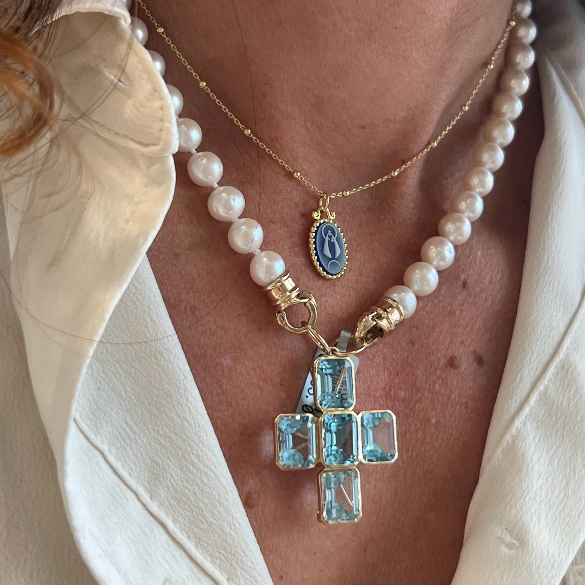 Grande 14K Yellow Gold Blue Topaz Cross