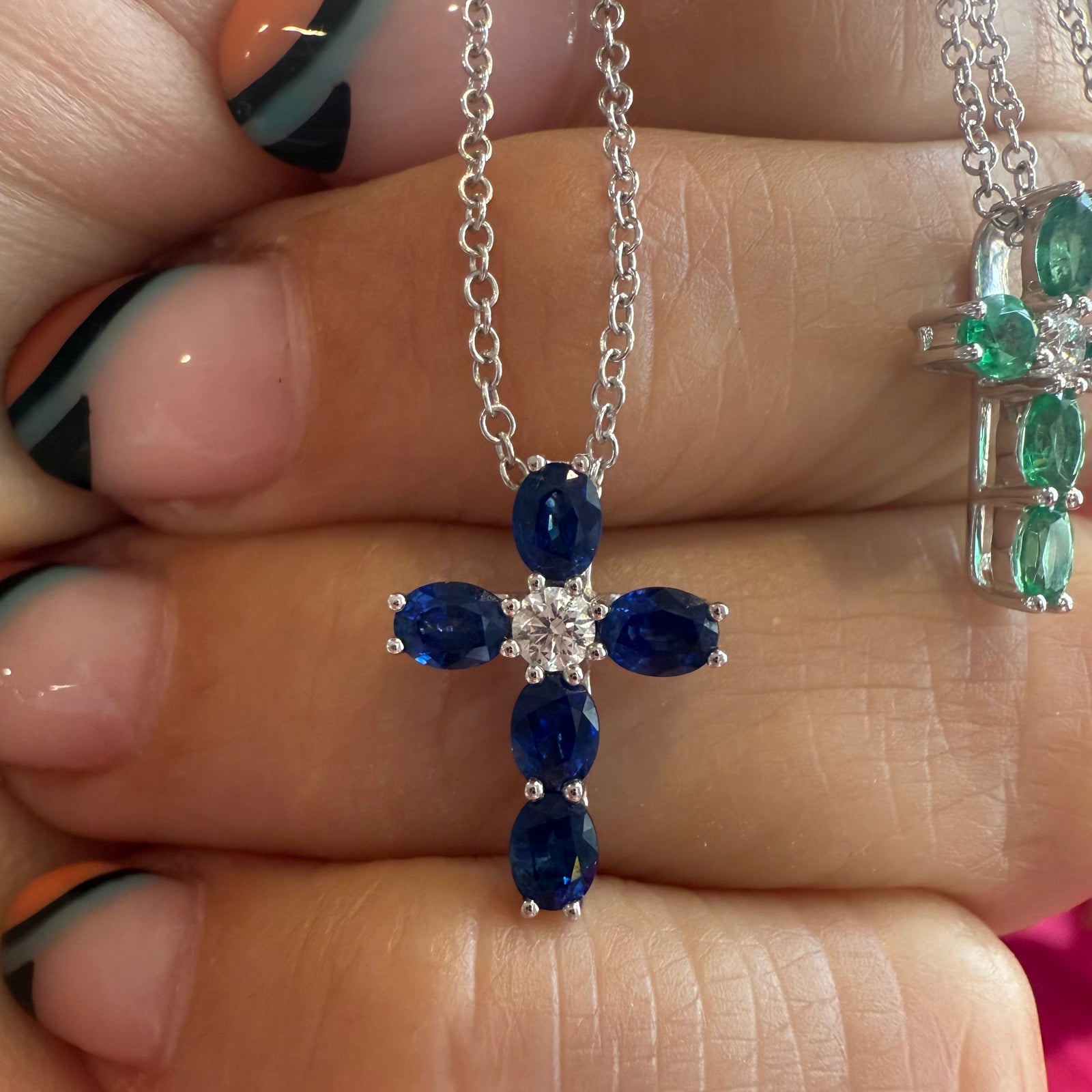 Sapphire Cross 18K White Gold