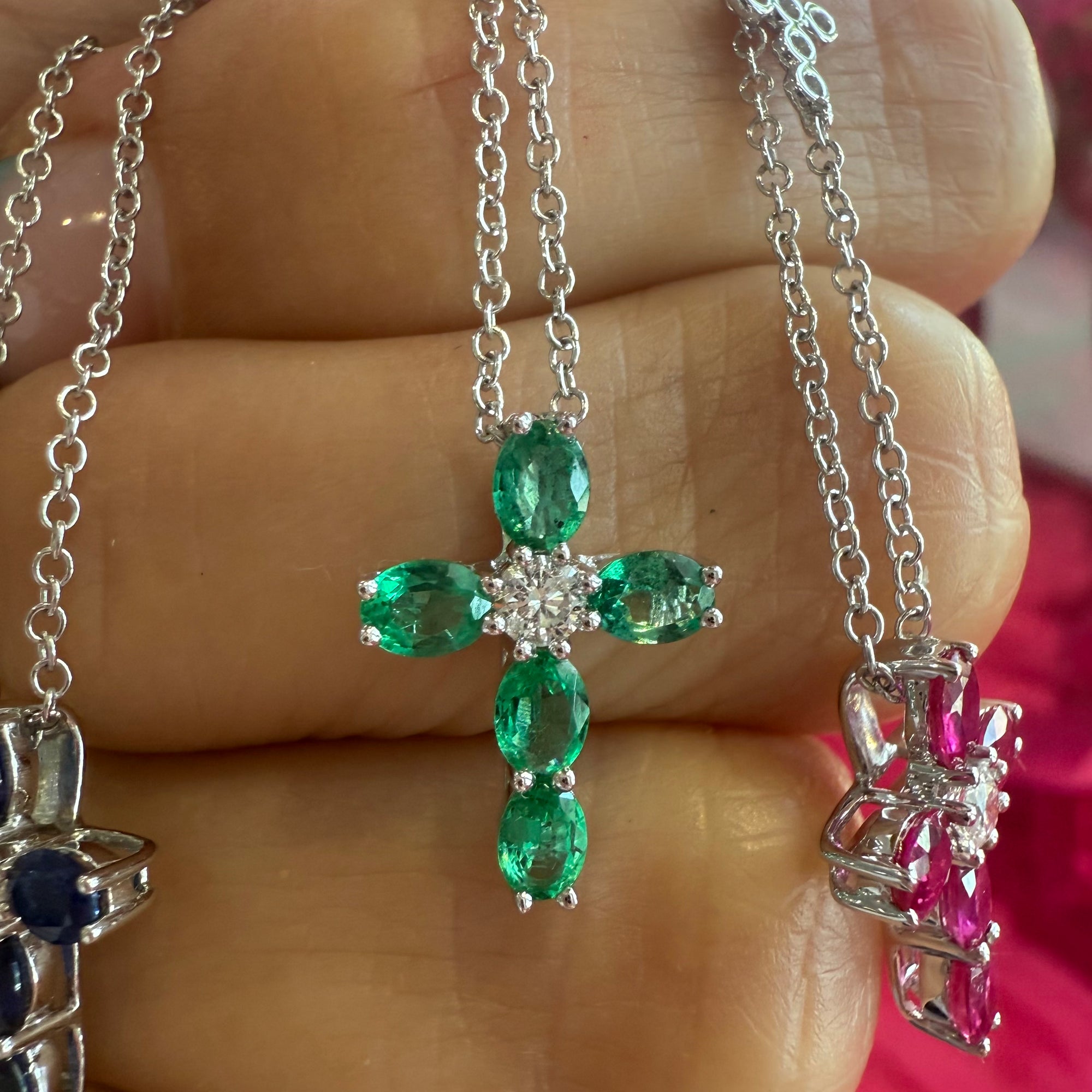 Emerald Cross 18K White Gold