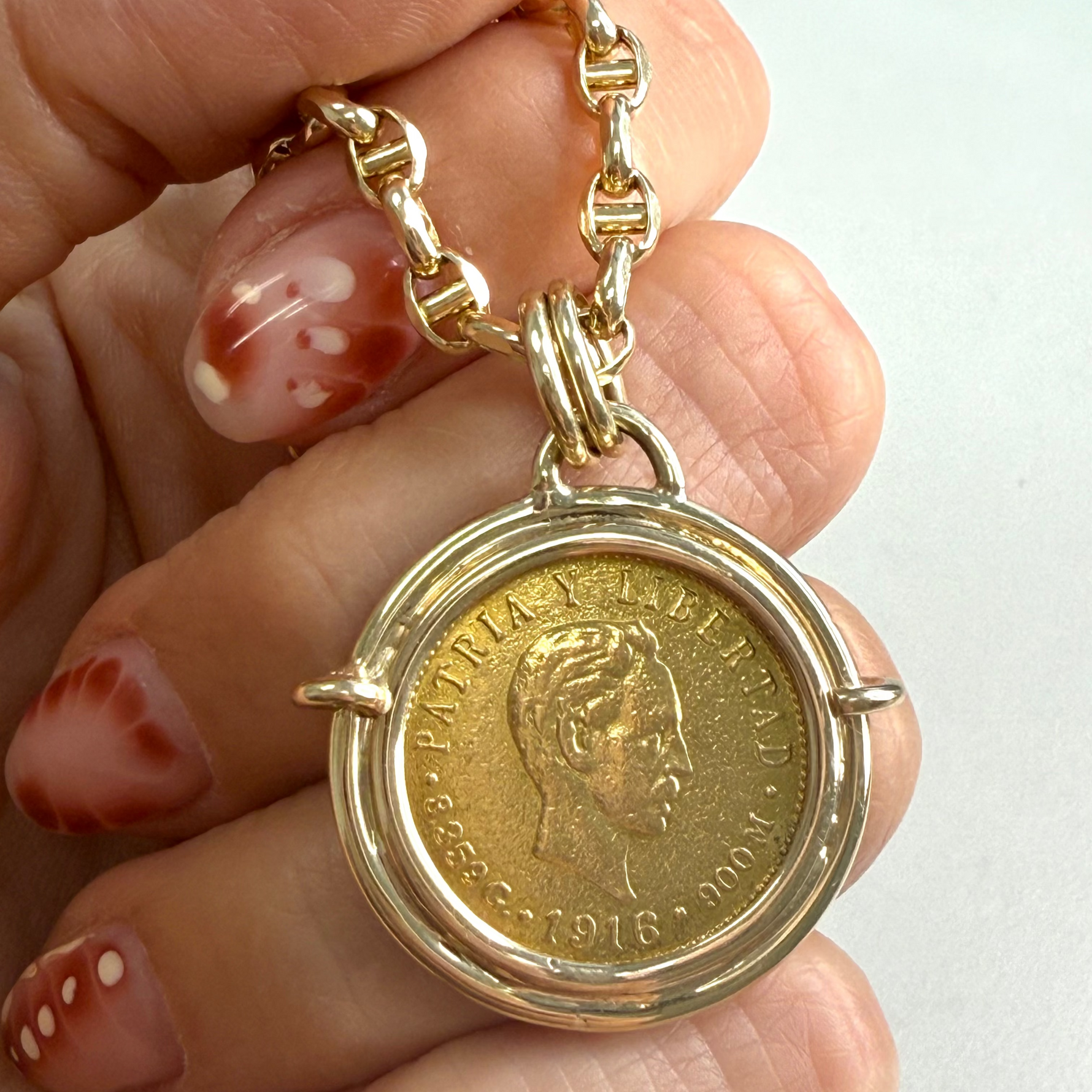 Collectible Cuban 5 Peso coin pendant, vintage coin jewelry in solid gold.