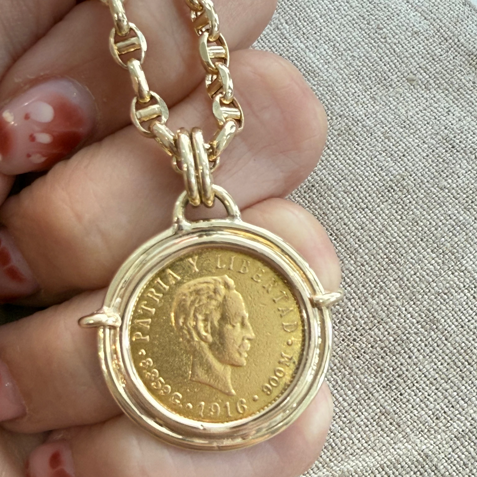 Collectible Cuban 5 Peso coin pendant, vintage coin jewelry in solid gold.