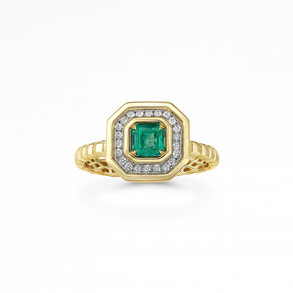 Square Emerald and Diamond Ring