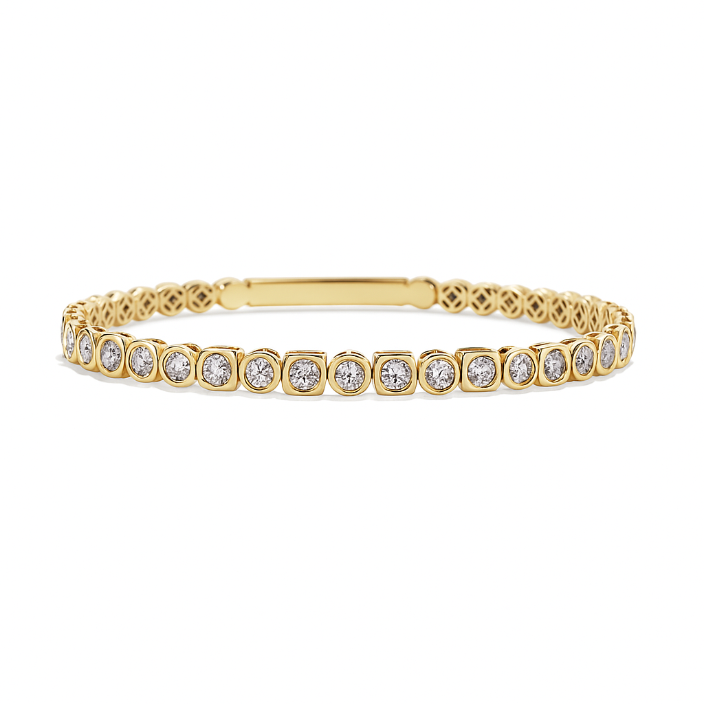 Yellow Gold Bezel Set All Diamond Bangle