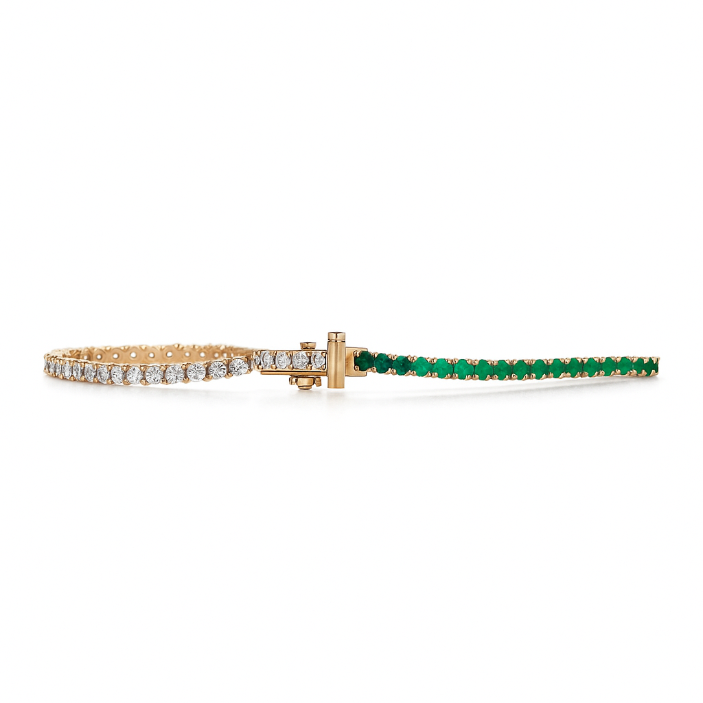 Emerald & Diamond Half Tennis Bracelet in 14K Gold