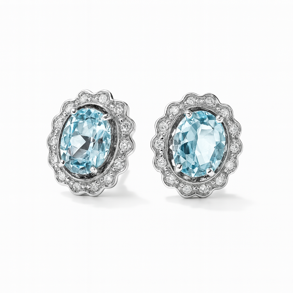 Blue Topaz and Diamond Earrings White Gold