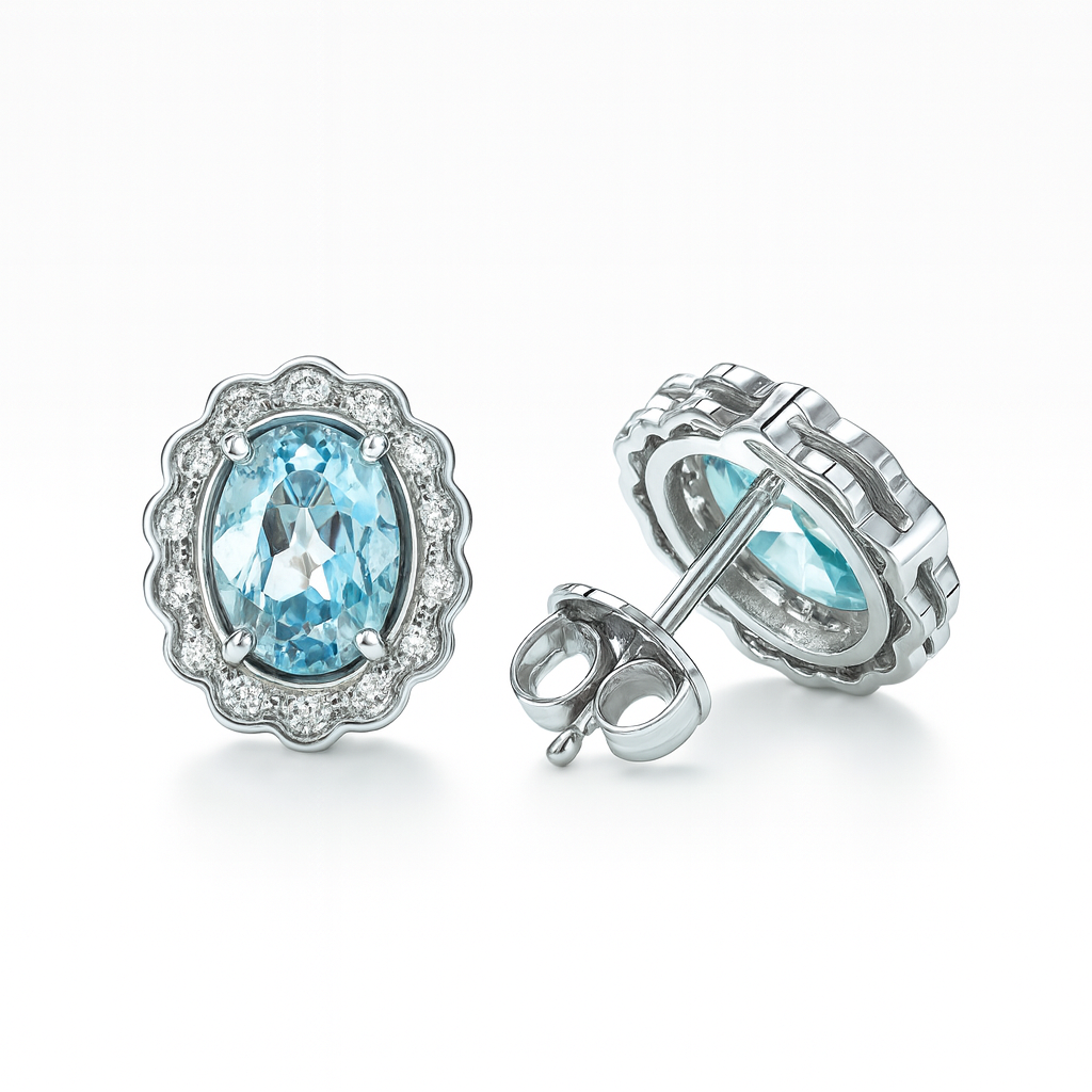 Blue Topaz and Diamond Earrings White Gold