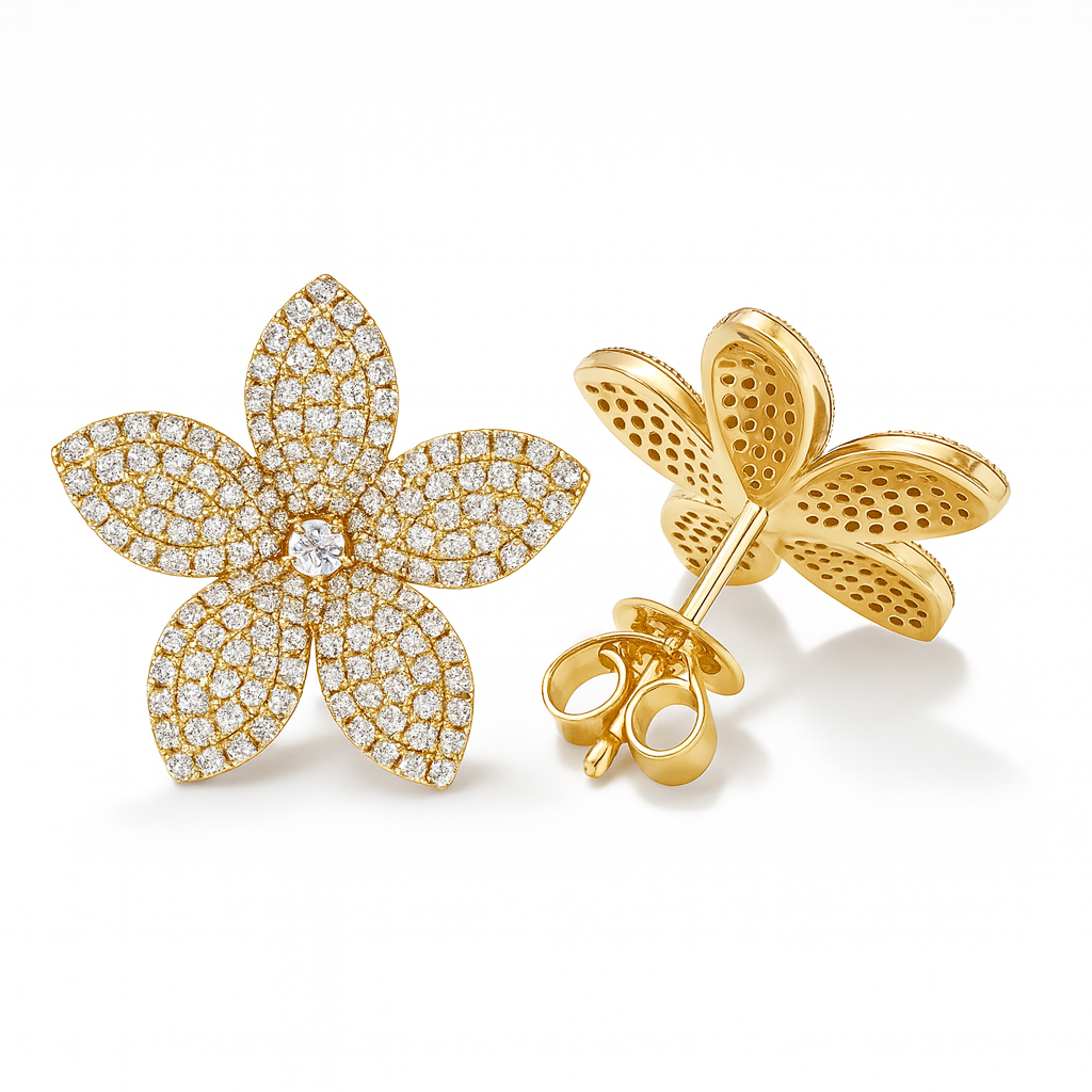 Pave Diamond Flower Earrings