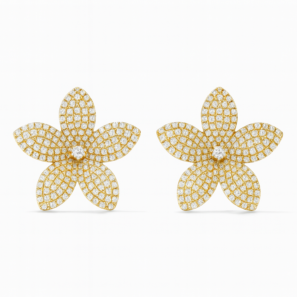 Pave Diamond Flower Earrings