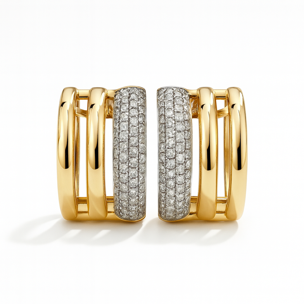 Pave Diamond Huggies Yellow Gold