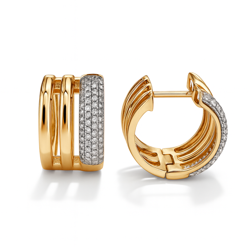 Pave Diamond Huggies Yellow Gold