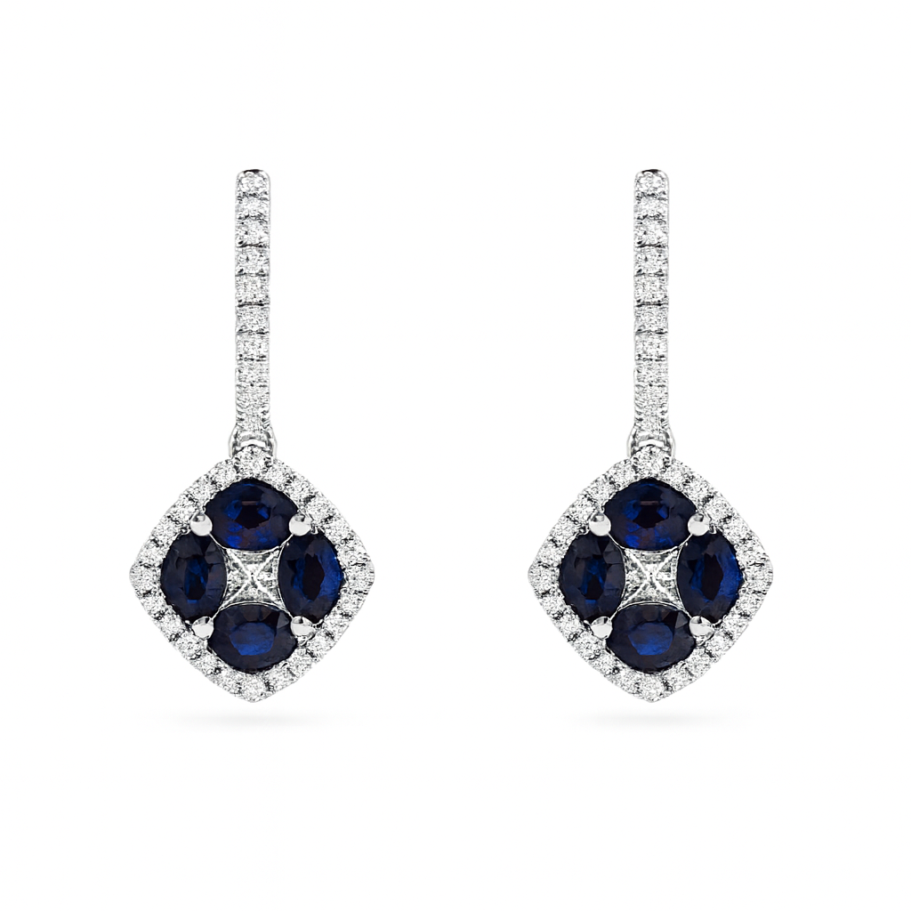 Diamond and Sapphire Drop Huggies White Gold