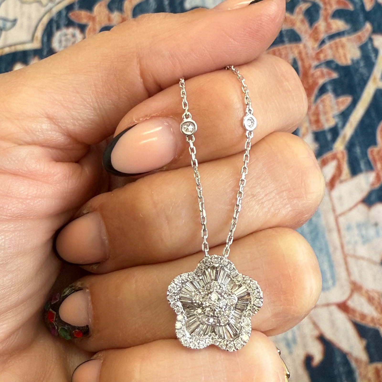 Baguette Flower Diamond Necklace