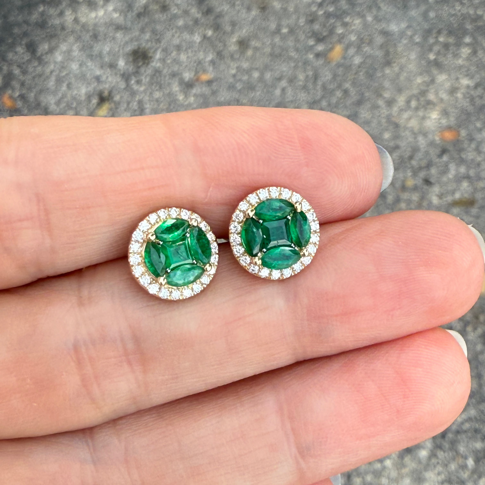 Emerald and Diamond Stud Earrings