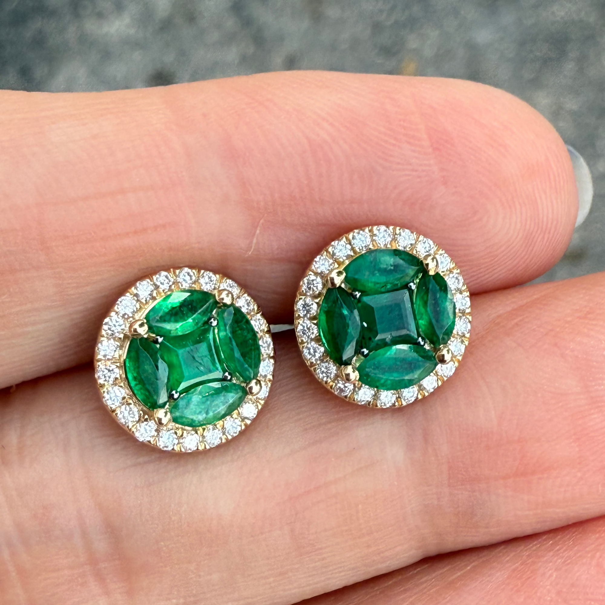 Emerald and Diamond Stud Earrings