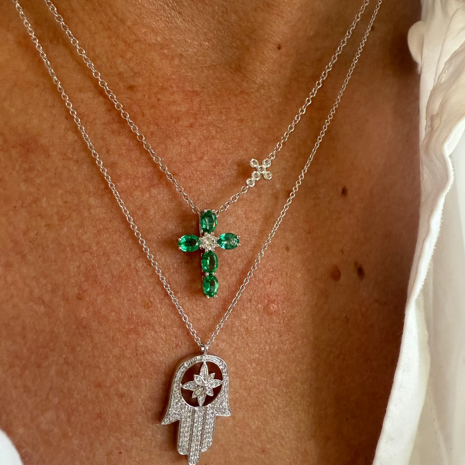 Emerald Cross 18K White Gold