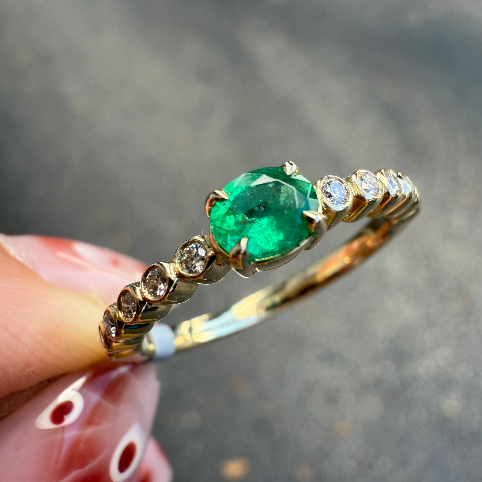 Dainty Emerald & Diamond Ring in 14K Yellow Gold