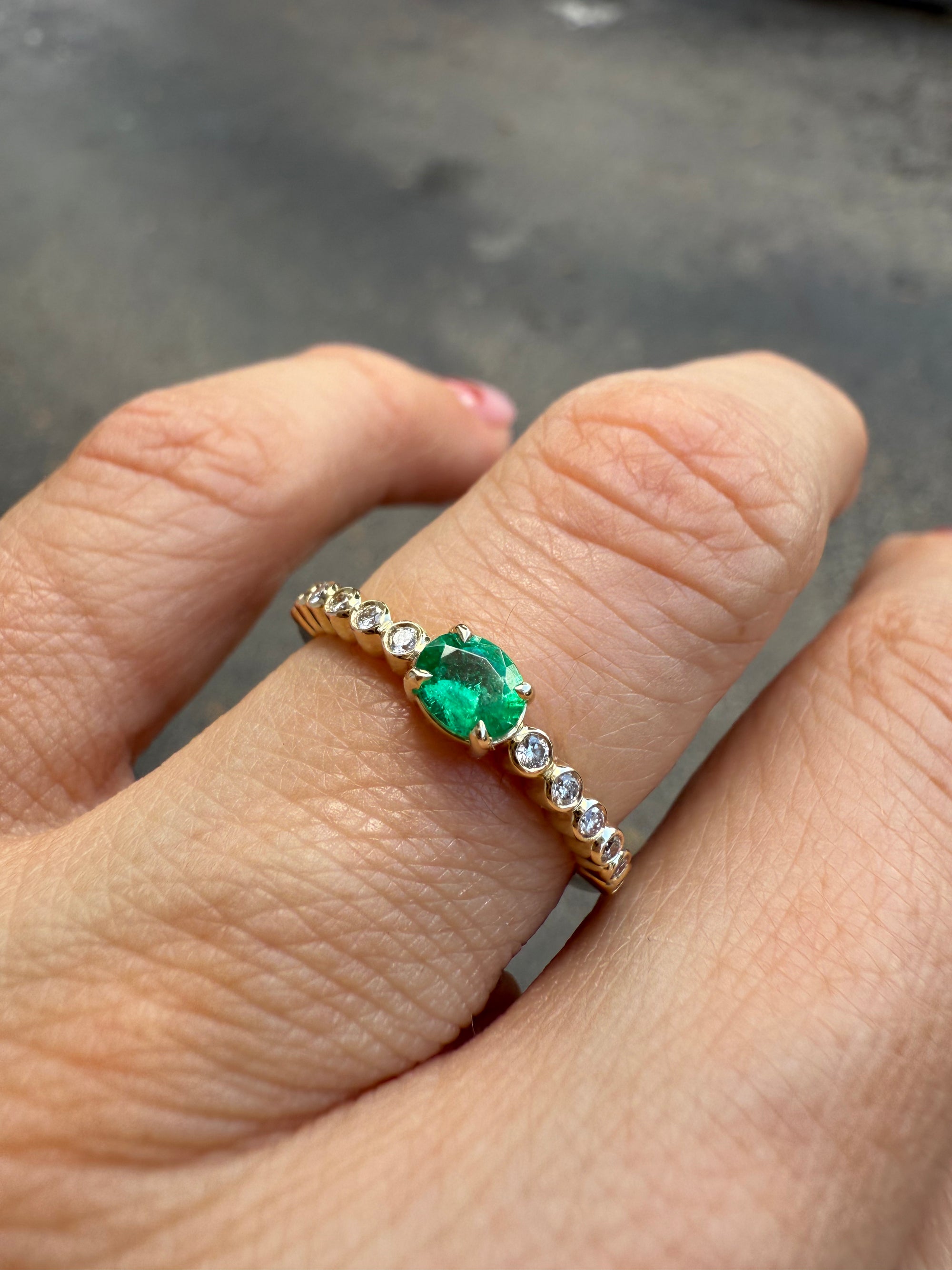 Dainty Emerald &amp; Diamond Ring in 14K Yellow Gold