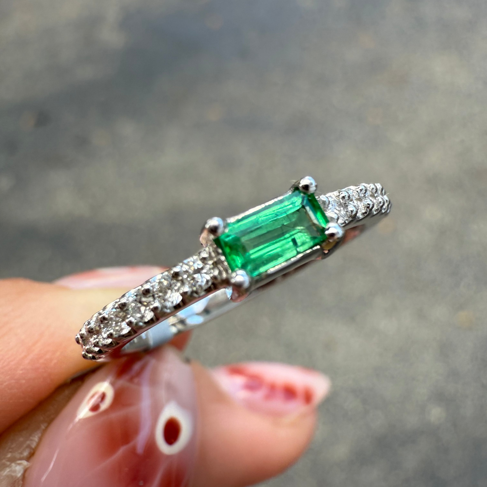 Emerald & Diamond Ring in 14K White Gold