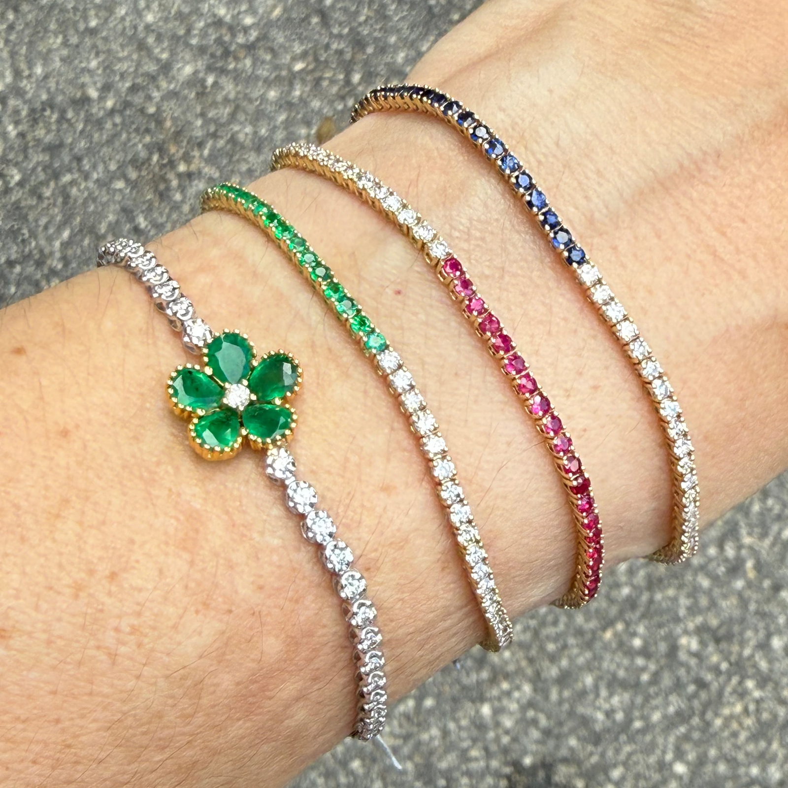 Emerald & Diamond Half Tennis Bracelet in 14K Gold