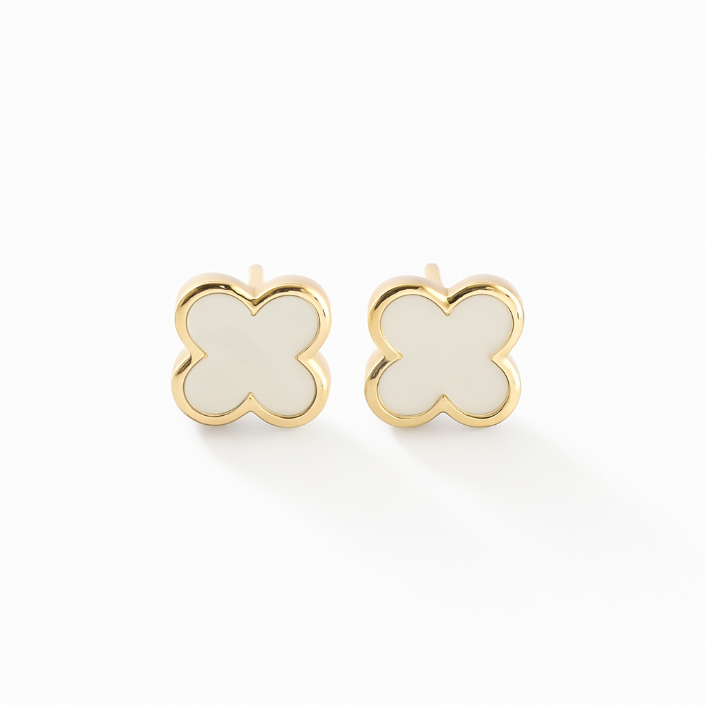 Mother of Pearl Clover Earrings 14K