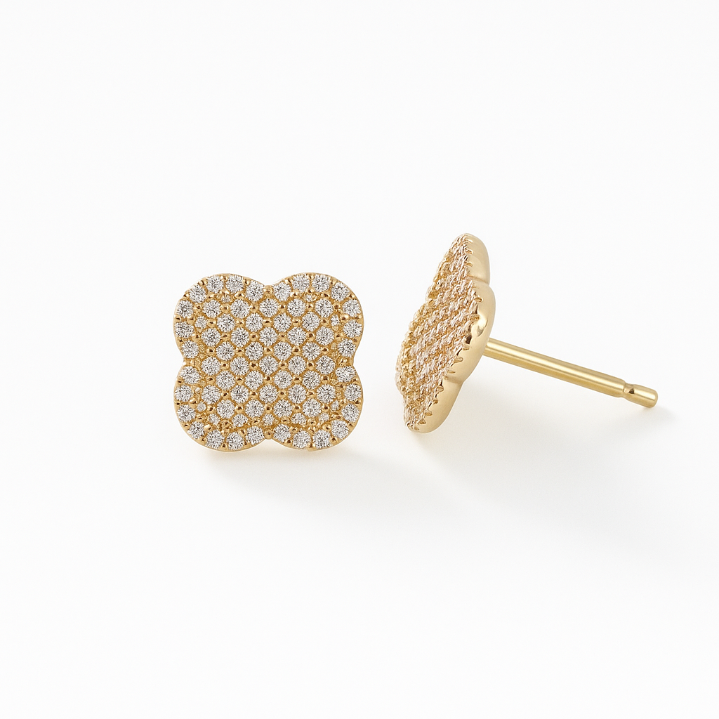 Yellow Gold and Diamond Clover Earrings