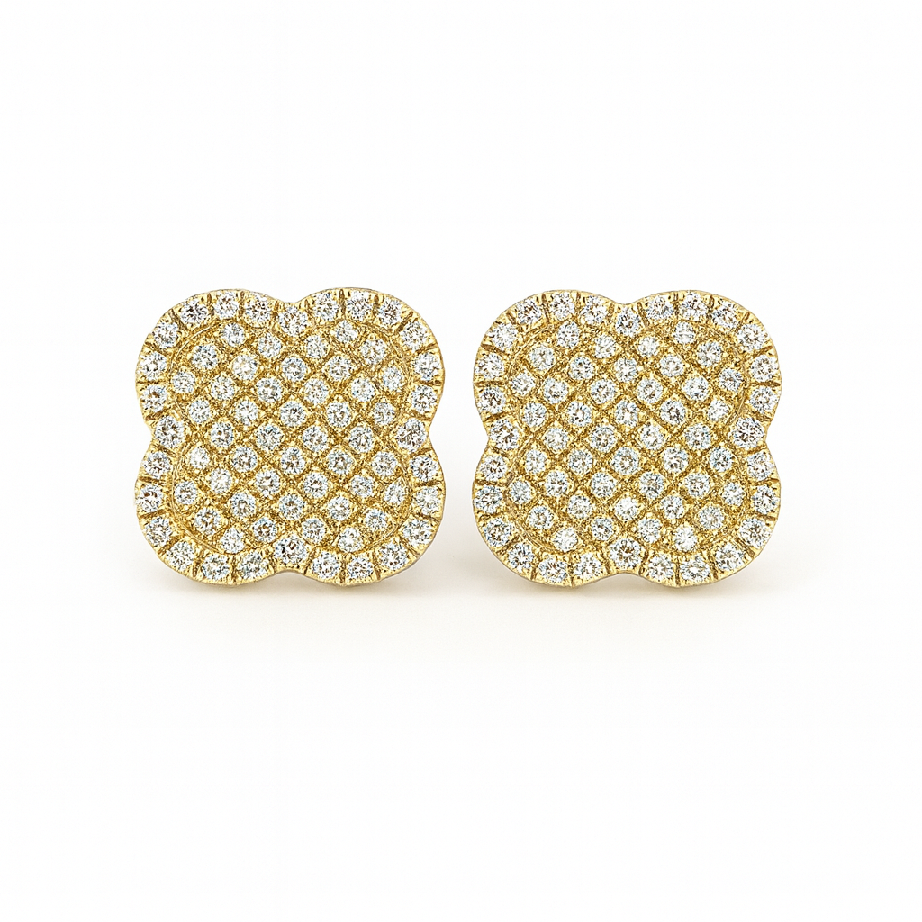Yellow Gold and Diamond Clover Earrings