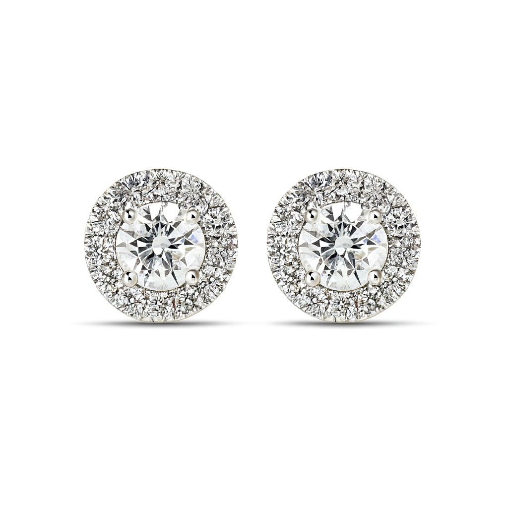 Diamond Halo Earrings White Gold 14K