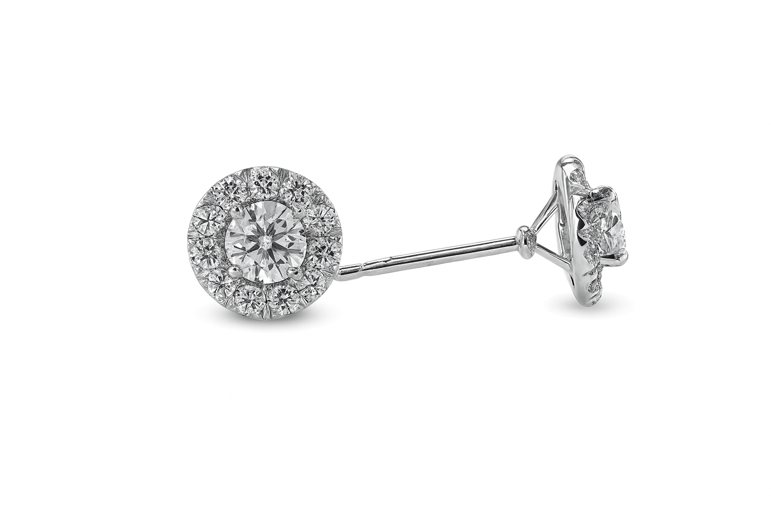 Diamond Halo Earrings White Gold 14K