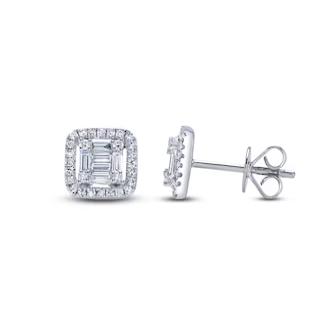 Baguette and Round Square Stud Earrings